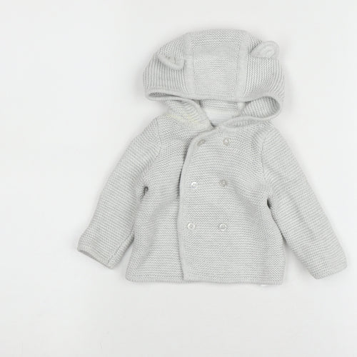 The Little White Company Baby Grey Hooded Cardigan 0-3 Months