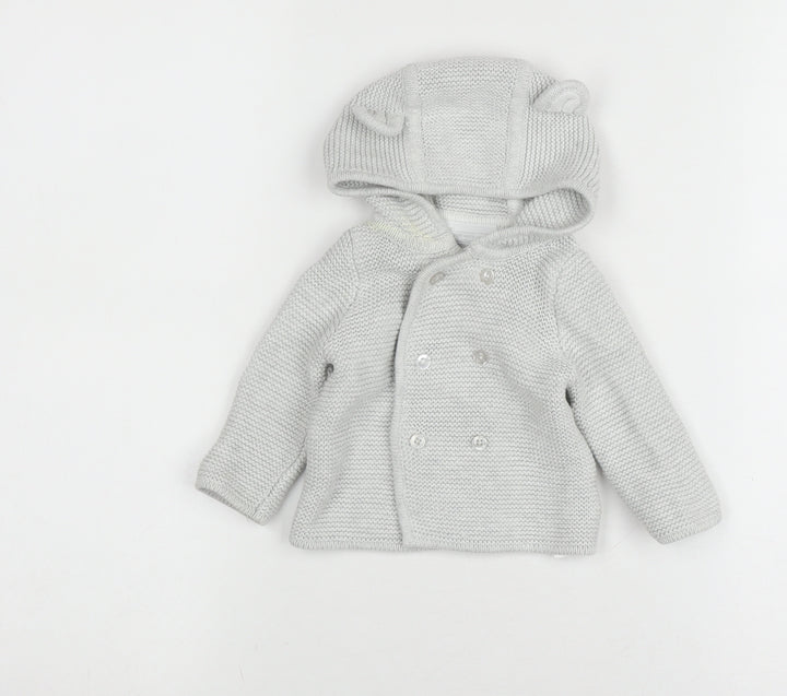 The Little White Company Baby Grey Hooded Cardigan 0-3 Months