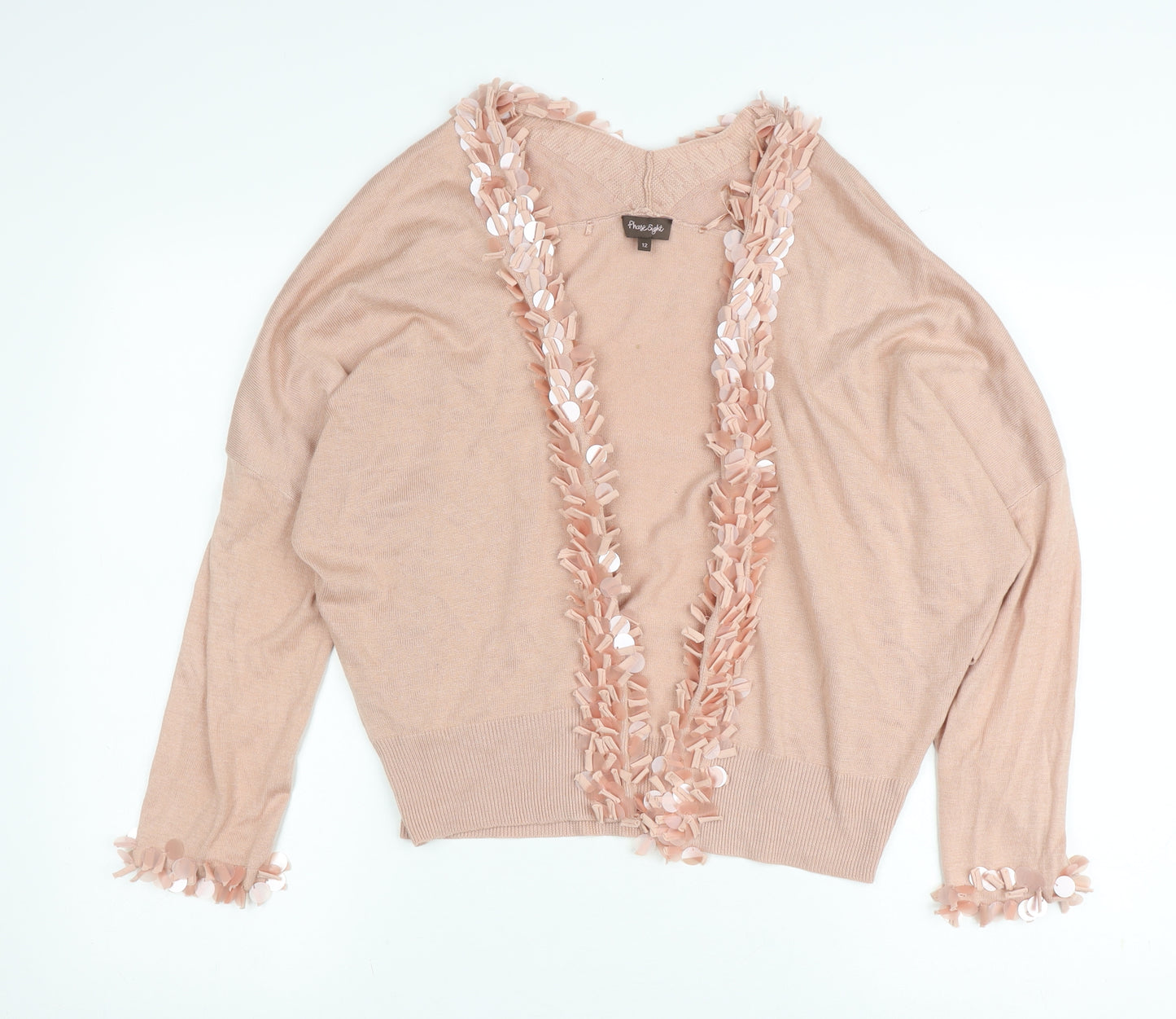 Phase Eight Women's Pink Fringe Open Front Cardigan Size 12