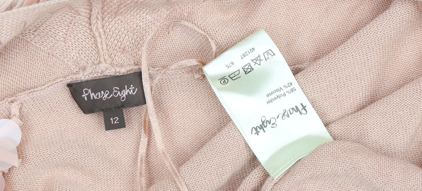 Phase Eight Women's Pink Fringe Open Front Cardigan Size 12