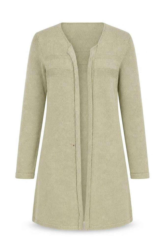 Front view of Kaleidoscope Beige Women's Open Front Cardigan, size 12
