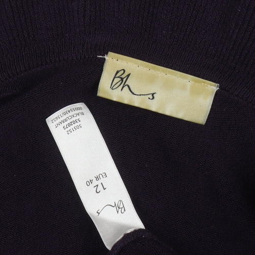 BHS Women's Black Open Front Cardigan Size 12 Cotton