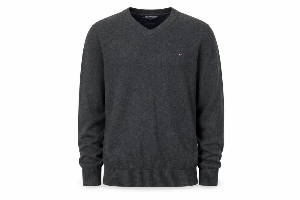 Front view of Tommy Hilfiger Men's Grey V-Neck jumper M