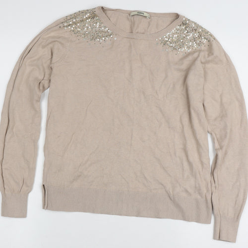 Oasis Women's Beige Pullover Jumper, Sequin Accent, Medium