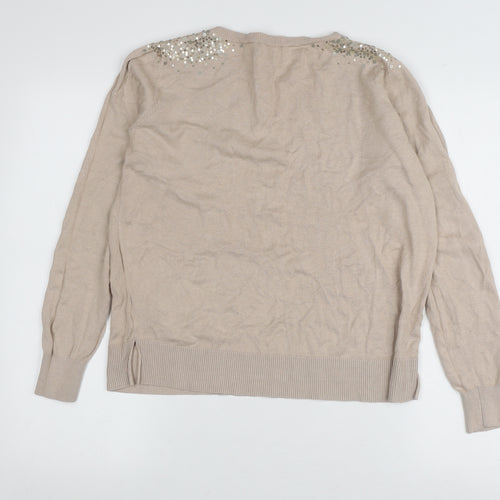 Oasis Women's Beige Pullover Jumper, Sequin Accent, Medium
