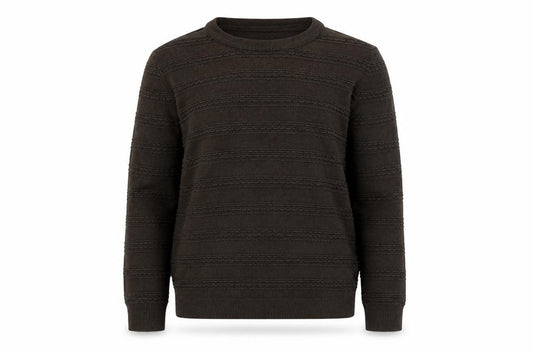 Front view of Warehouse girls’ brown knit crew neck jumper, size 8