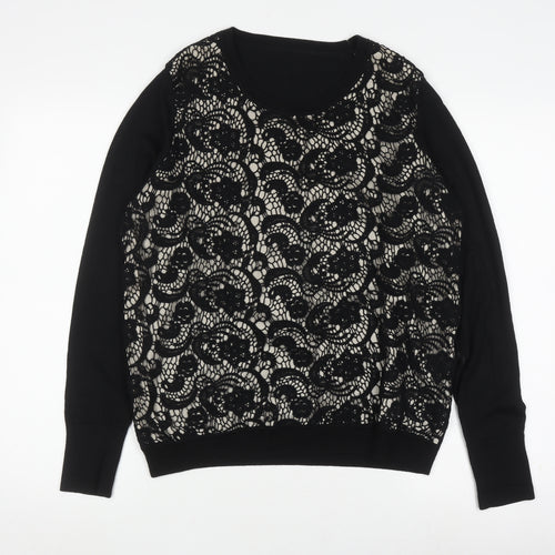 Jaeger Women's Black Lace Pullover Jumper