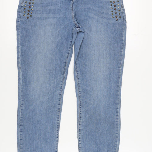 Next Women's Blue Skinny Jeans Size 10 Tall, Studded Accents