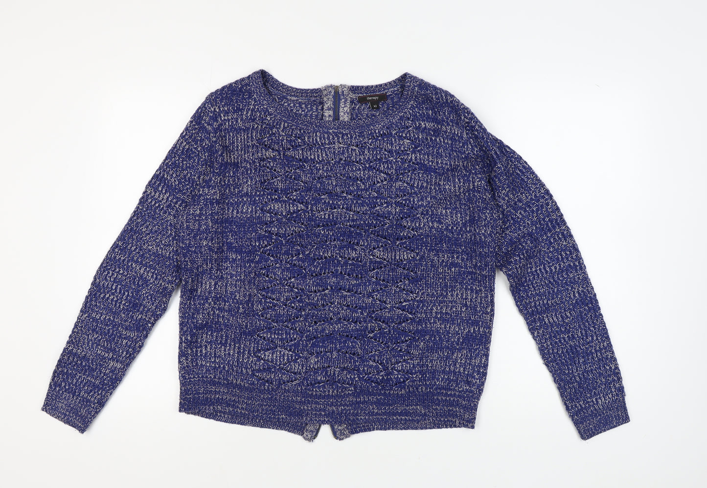 Therapy Women's Blue Chunky-Knit Pullover Jumper XL