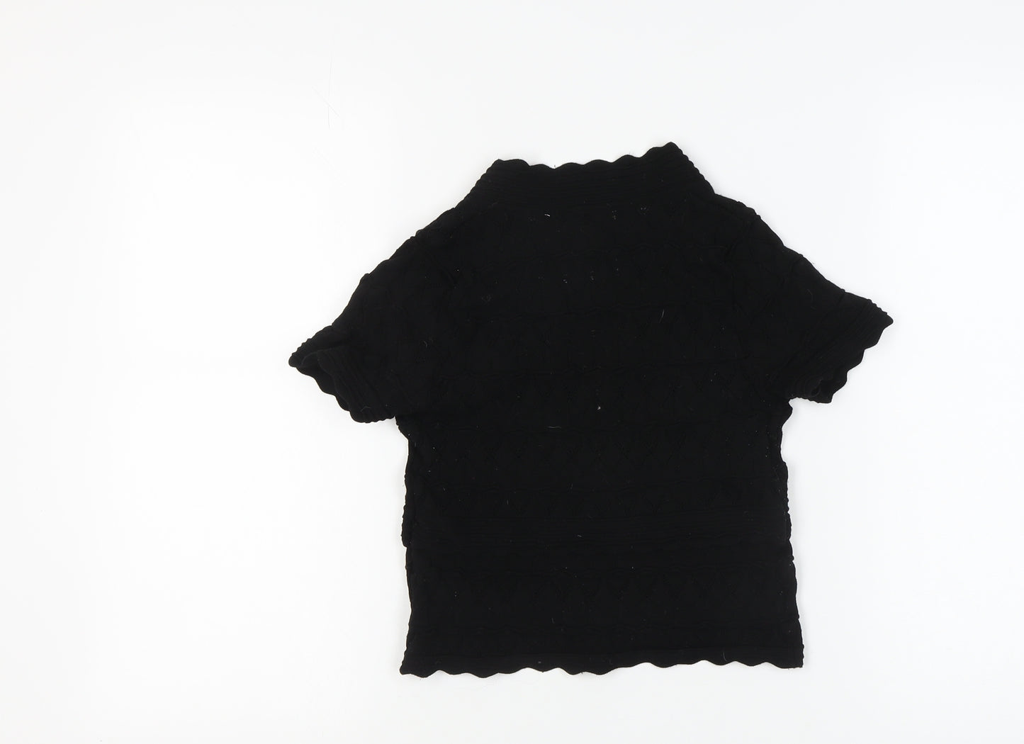 Zara Women's Black V-Neck Short Sleeve Knit Top Size 8