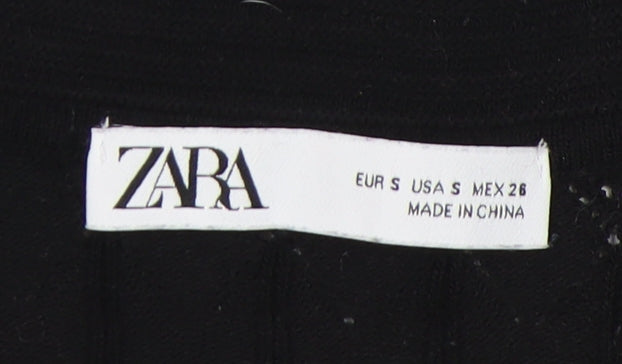 Zara Women's Black V-Neck Short Sleeve Knit Top Size 8