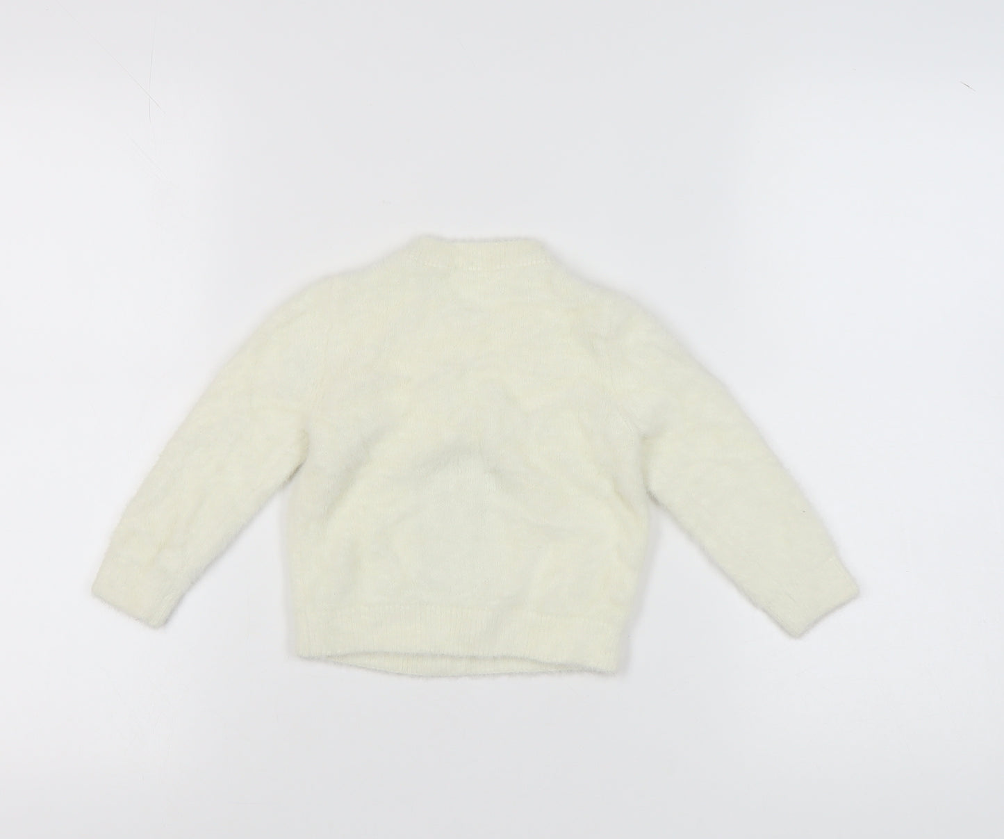 M&Co Girls Ivory Sequin Dog Pullover Jumper 2-3 Years