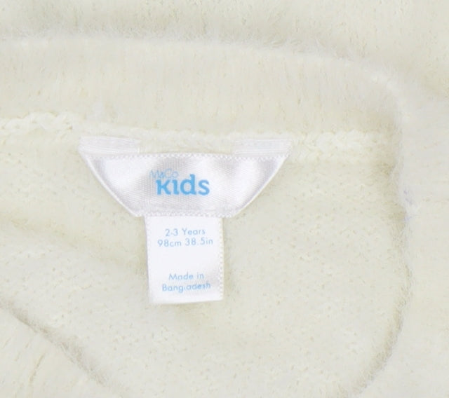 M&Co Girls Ivory Sequin Dog Pullover Jumper 2-3 Years