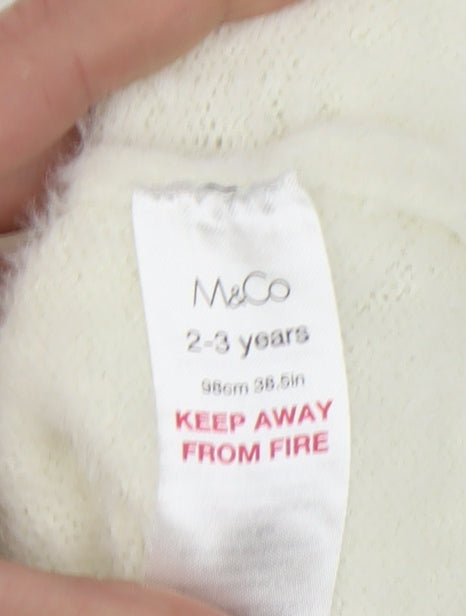 M&Co Girls Ivory Sequin Dog Pullover Jumper 2-3 Years