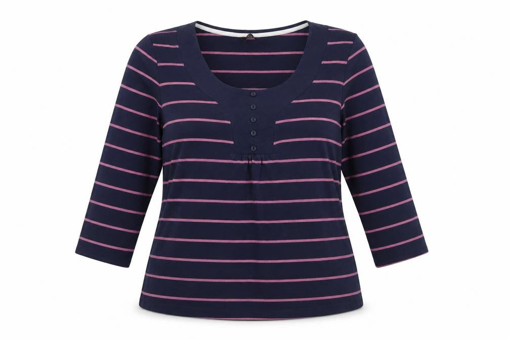 Front view of M&Co Women's Blue Striped 3/4 Sleeve Top 18