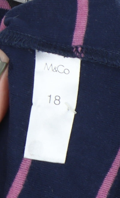 M&Co Women's Blue Striped 3/4 Sleeve Top 18