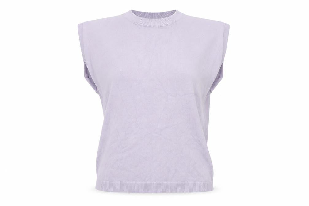 Front view of QED London Women's Purple Sleeveless jumper