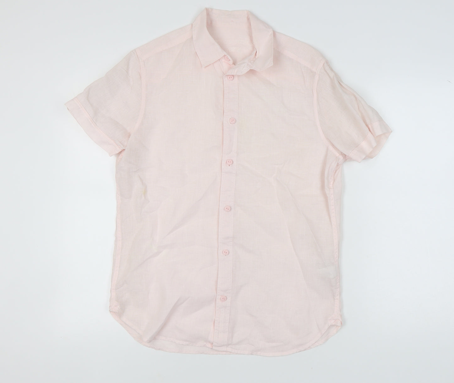 Debenhams Men's Pink Linen Short Sleeve Shirt, Medium
