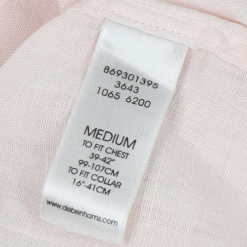 Debenhams Men's Pink Linen Short Sleeve Shirt, Medium