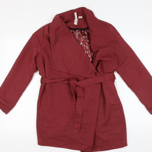 H&M Women's Red Belted Mid-Length Coat Size 10