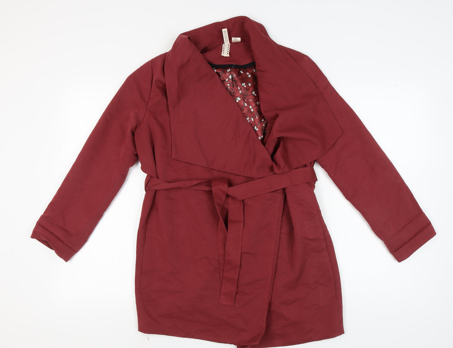 H&M Women's Red Belted Mid-Length Coat Size 10