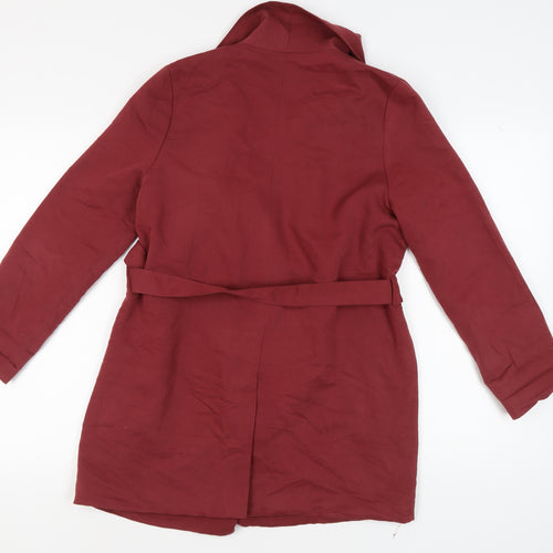 H&M Women's Red Belted Mid-Length Coat Size 10