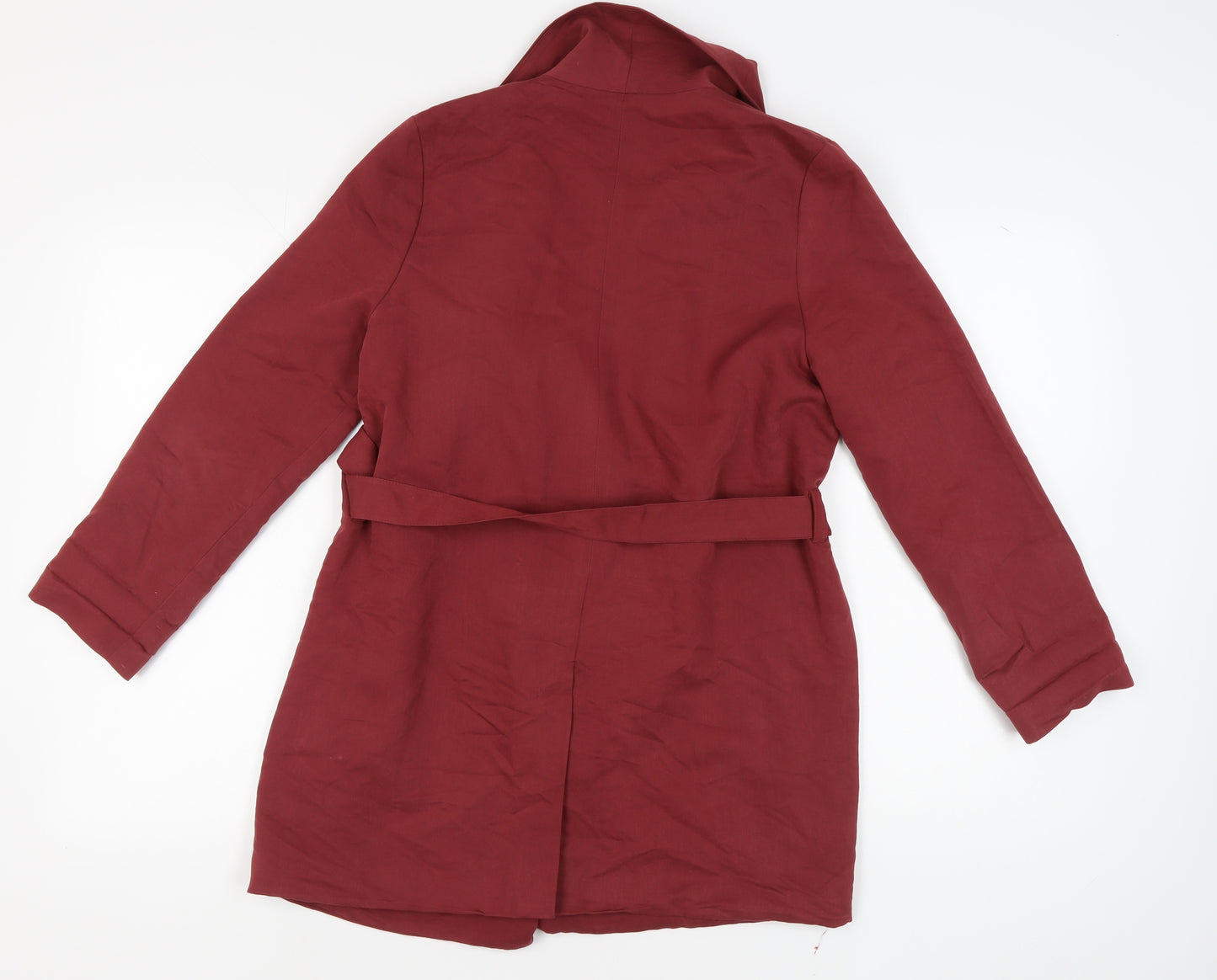 H&M Women's Red Belted Mid-Length Coat Size 10