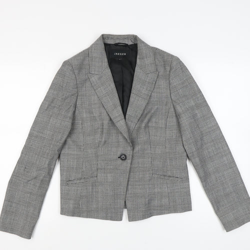 Jaeger Women's Grey Check Wool Blazer, UK 12