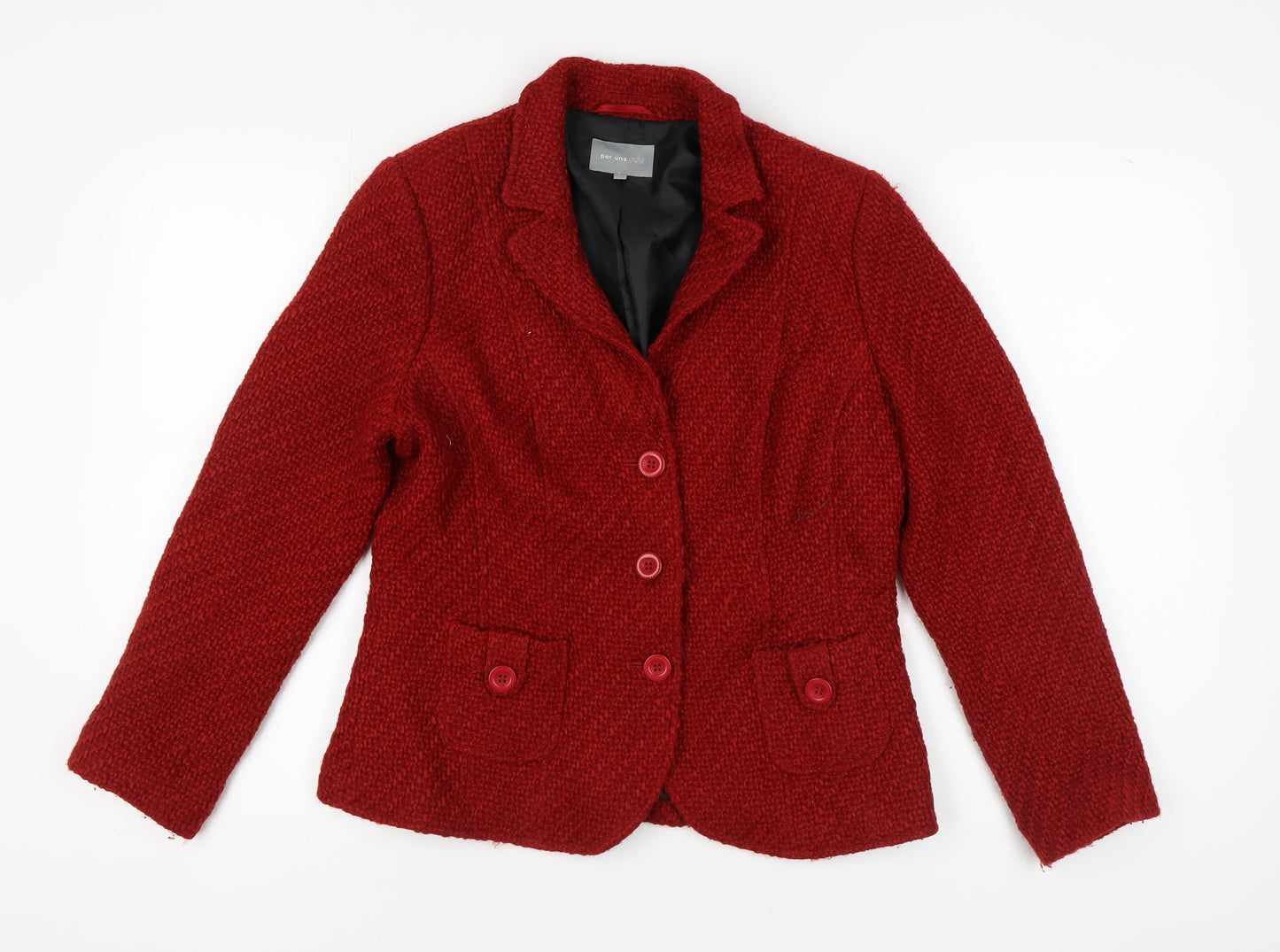 Per Una Women's Red Wool Blend Bouclé Jacket Size 14