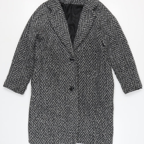 Motel Women's Black Herringbone Mid-Length Coat S