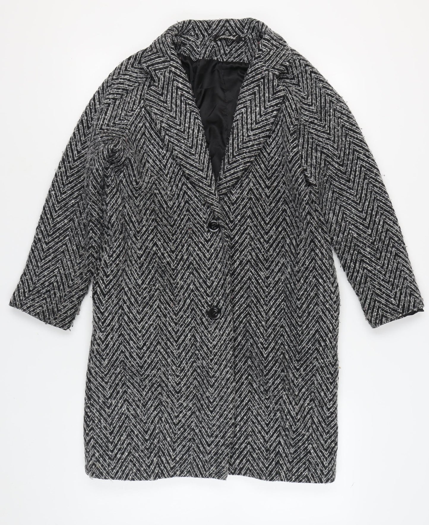 Motel Women's Black Herringbone Mid-Length Coat S