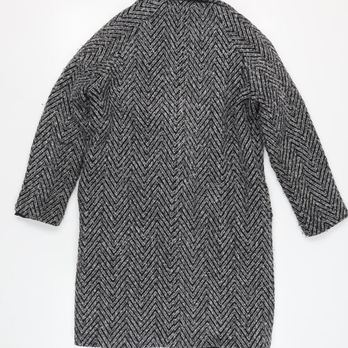 Motel Women's Black Herringbone Mid-Length Coat S