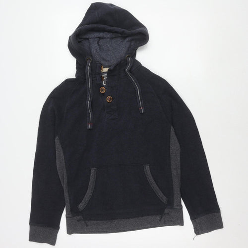 FatFace Men's Blue Henley Hoodie with Button Accents