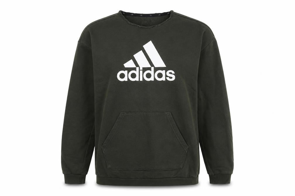 Front view of Adidas unisex xs green pullover sweatshirt with logo