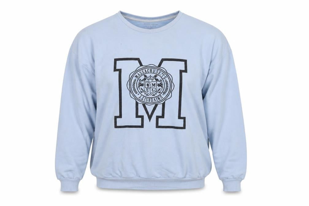 Front view of Barrels and Oil Women's Blue Sweatshirt, size S