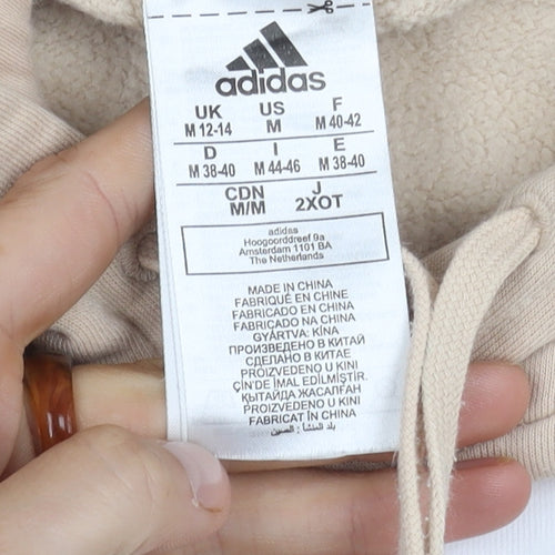Adidas Women's Beige Hoodie M - Logo, Hooded, Casual