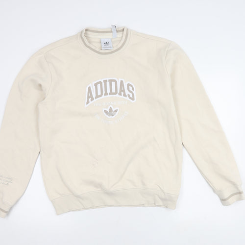 Adidas Men's Beige Pullover Sweatshirt M - Logo Graphic
