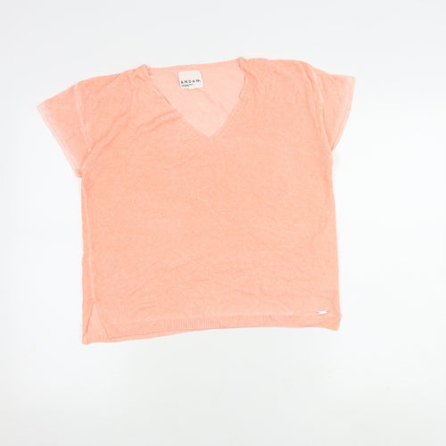 ANDAM Women's Pink V-Neck T-Shirt - Size 10 Casual Wear