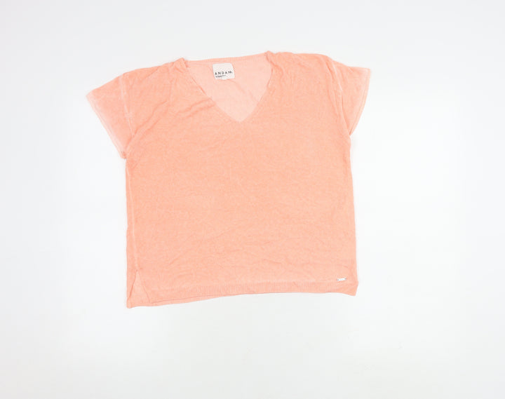 ANDAM Women's Pink V-Neck T-Shirt - Size 10 Casual Wear