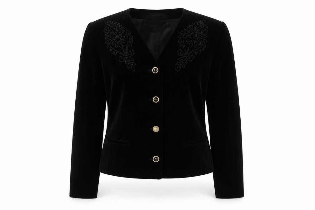Front view of Equation Women's Black Suit Jacket, size 14, Long Sleeve
