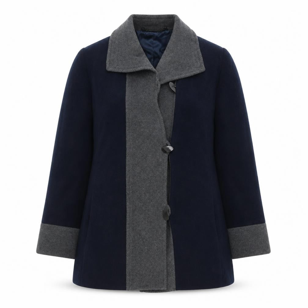 Front view of Windsmoor Women's Blue Grey Cape, size 12, Button Accent