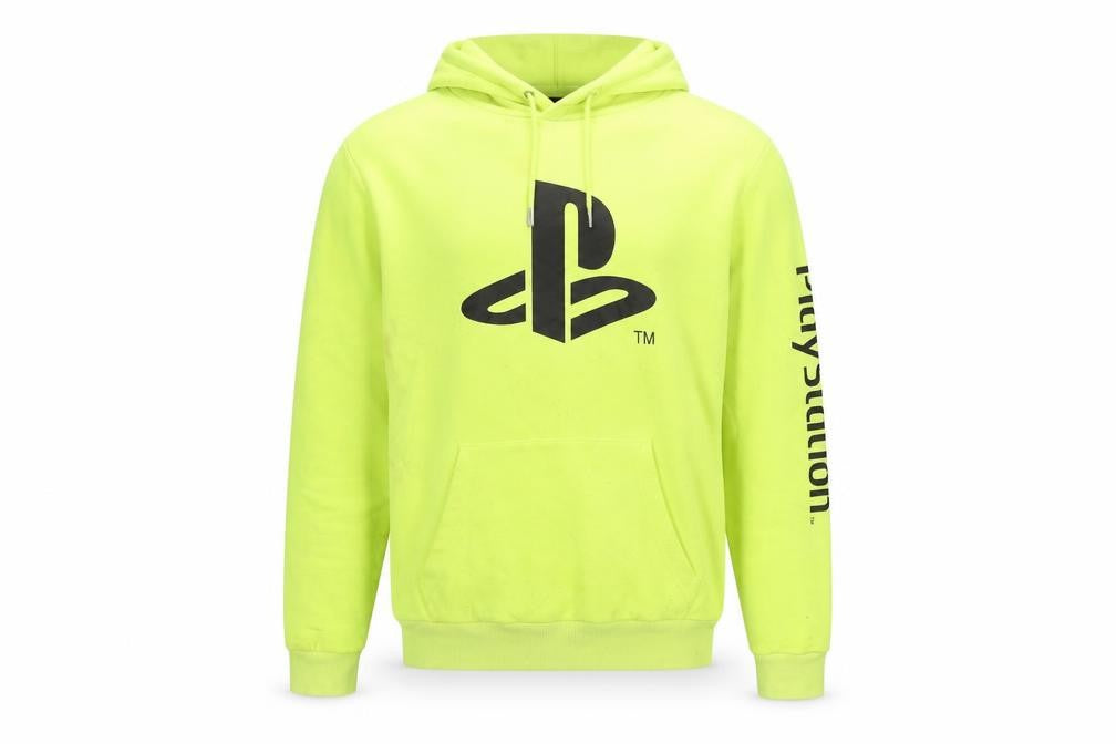Front view of PlayStation Men's Neon Green Pullover Hoodie -, size S