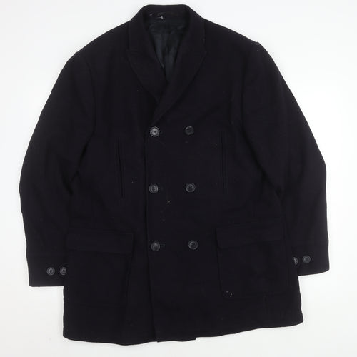Jeff Banks Men's Black Wool Overcoat Size 42 Classic