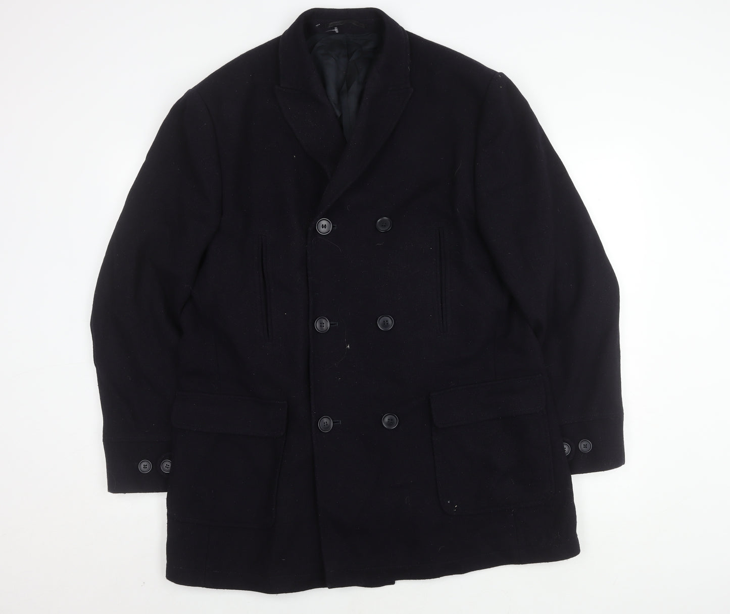 Jeff Banks Men's Black Wool Overcoat Size 42 Classic