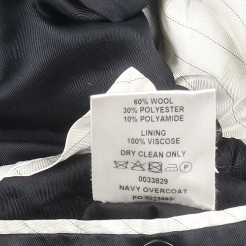 Jeff Banks Men's Black Wool Overcoat Size 42 Classic