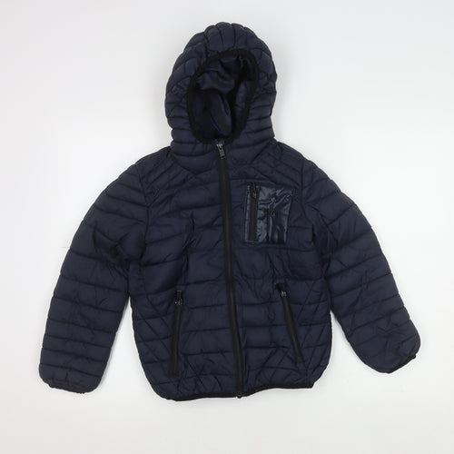 River Island Boys Blue Hooded Puffer Jacket, 9 Years