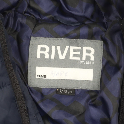River Island Boys Blue Hooded Puffer Jacket, 9 Years