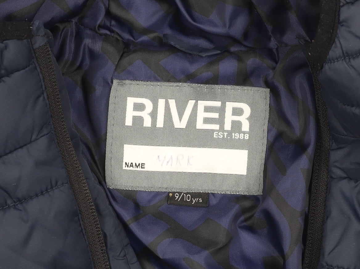 River Island Boys Blue Hooded Puffer Jacket, 9 Years