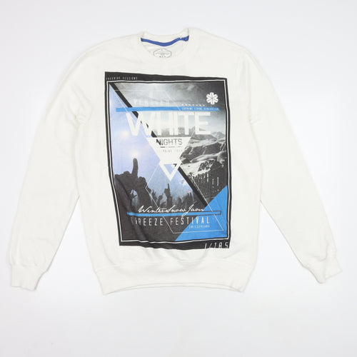 New Look Men’s White Graphic Print Pullover Sweatshirt