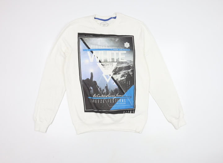 New Look Men’s White Graphic Print Pullover Sweatshirt